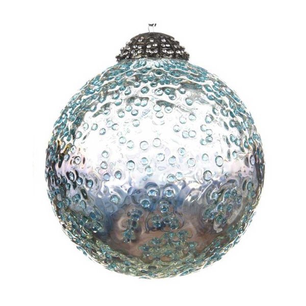 Χριστουγεννιάτικη Γυάλινη Μπάλα Μπλε Μεταλιζέ, Ανάγλυφη (10cm)